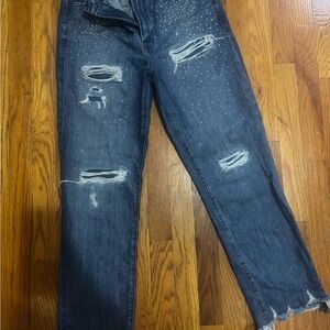 JBrand Distressed Blue Women's Jeans with rhinestone details
